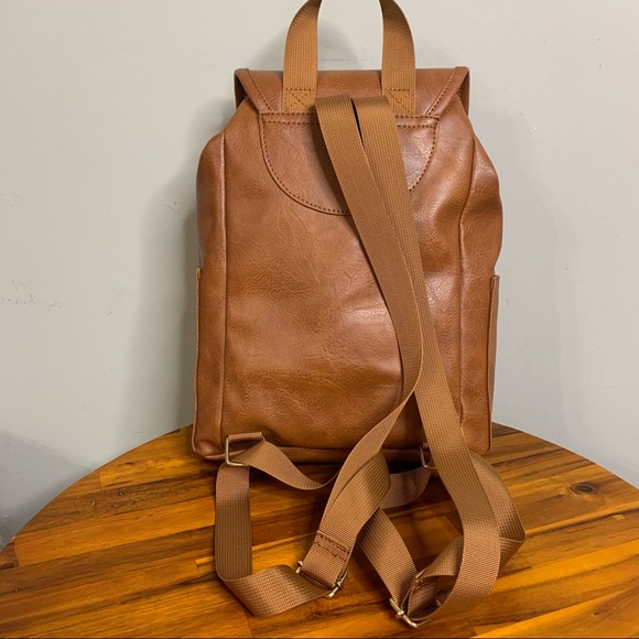 NWT Cognac Faux Leather Backpack - Picture 3 of 13
